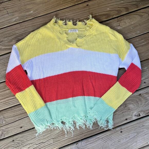 Jolie & Joy By FCT Women's Colorblock Fringe Trim Sweater Size M. NEW - Picture 1 of 9